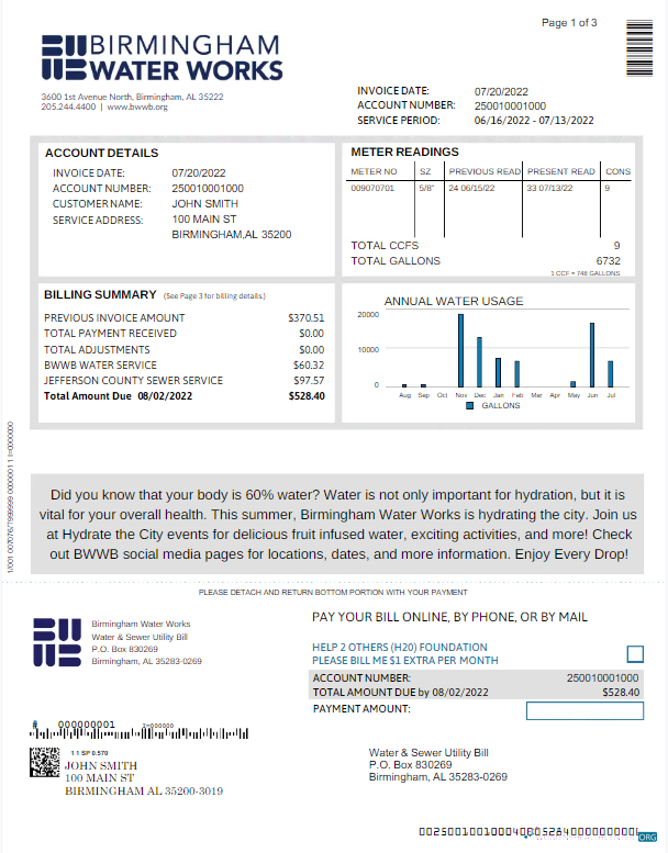 download download UNITED KINGDOM BIRMINGHAM WATER utility bill Word and PDF template PDF template PDF template
